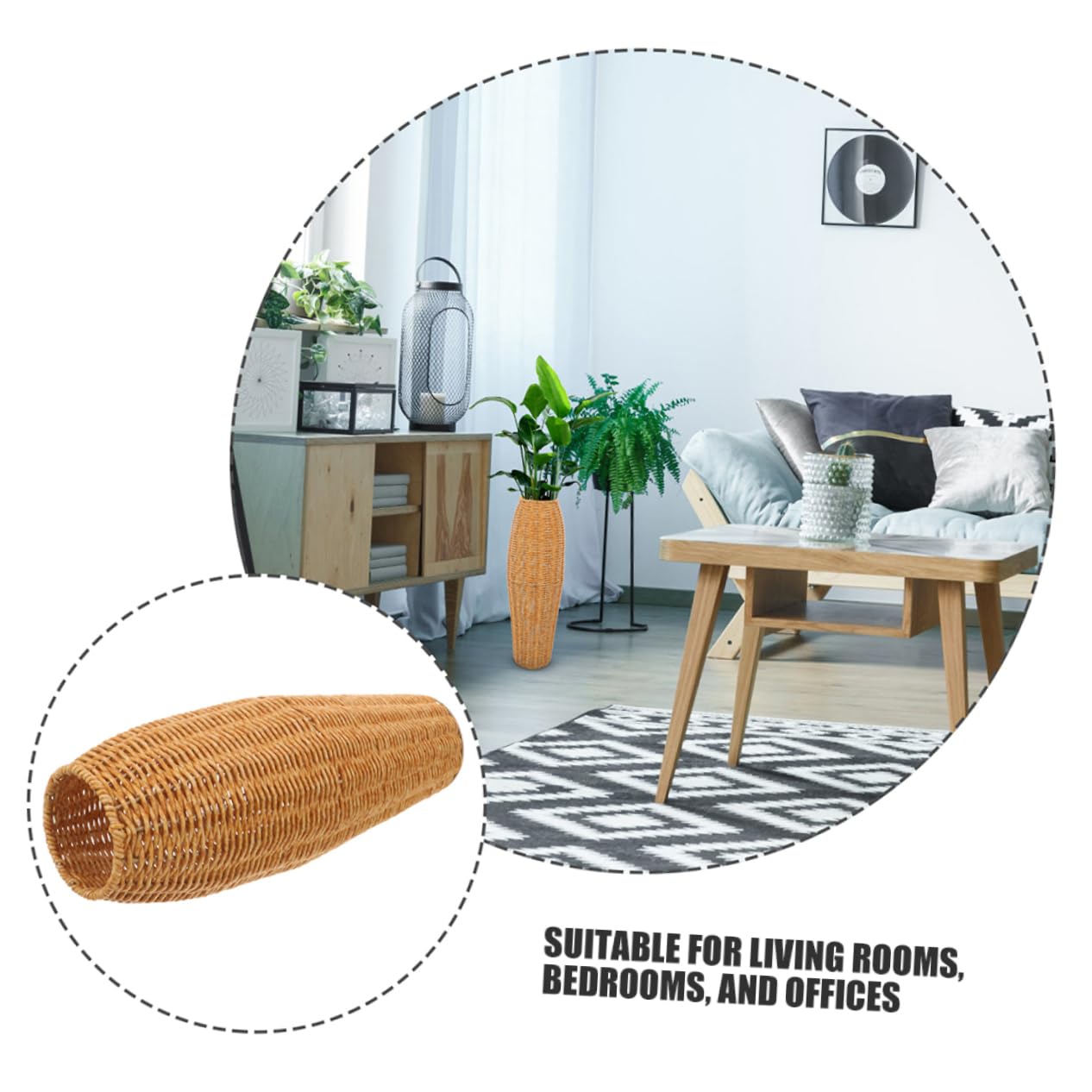Abaodam Jarrones Altos para Suelo de Imitación Ratán en Plástico Marrón, Juego de 2 Unidades, Diseño Elegante y Rústico para Flores Artificiales y Secas en Salones y Dormitorios