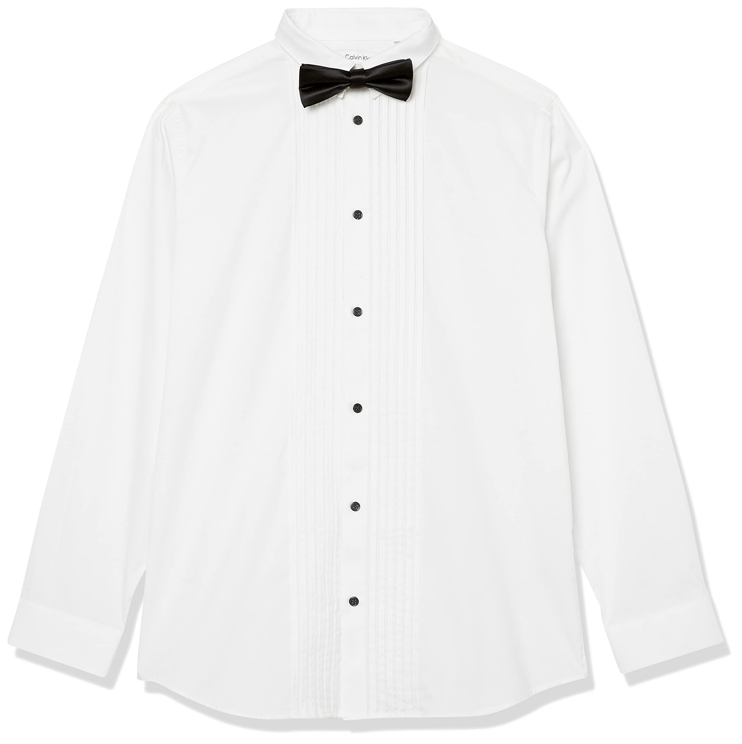 Calvin Klein boys Long Sleeve Tuxedo Dress Shirt With Bow Tie, Button-down Style With Classic Pleated Bib, Includes Matching Hanky