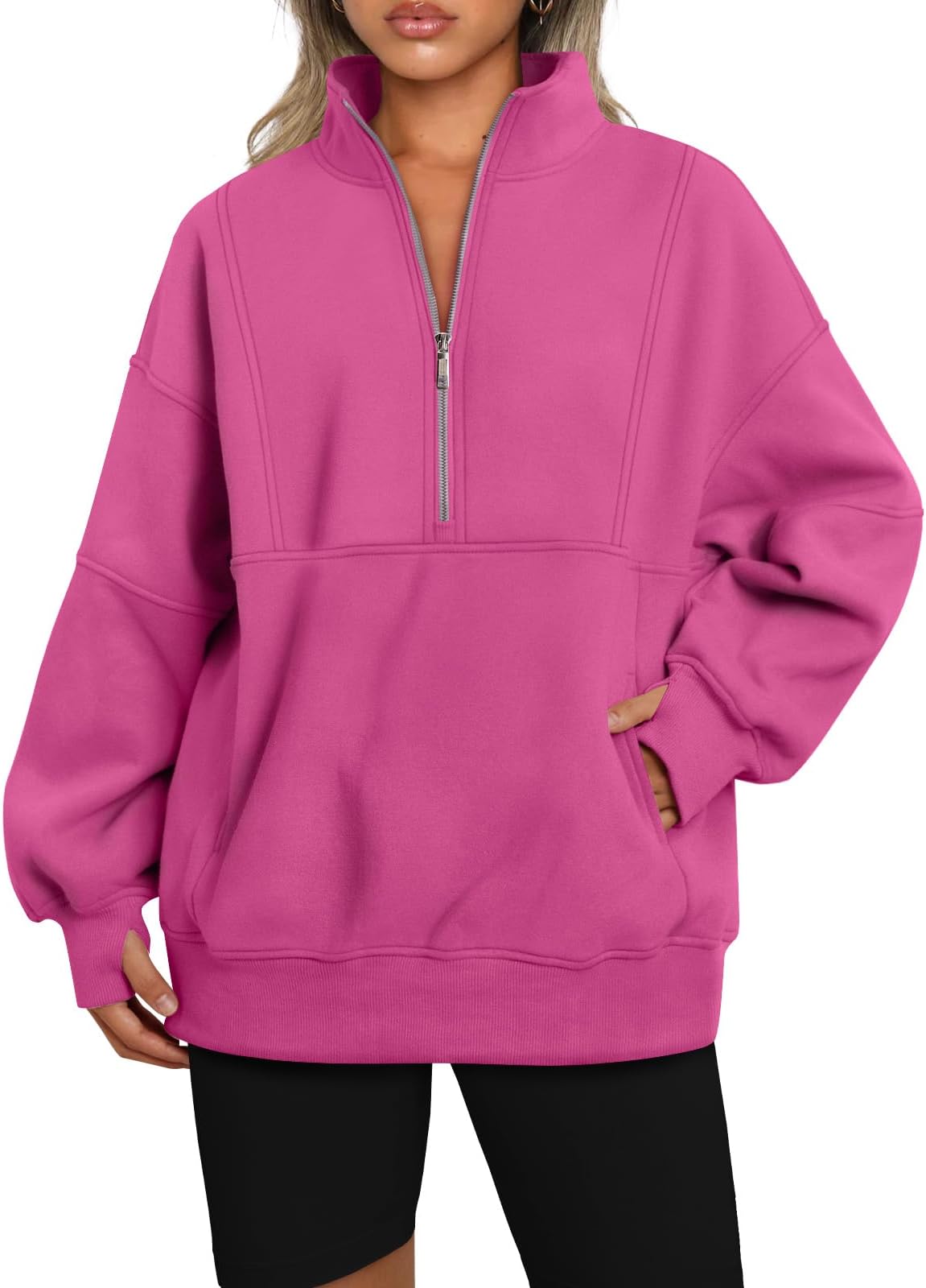 AUTOMETWomen's Half Zip Oversized Sweatshirts Fleece Long Sleeve Hoodies Casual Sweaters with Pockerts