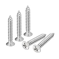 Vista 1 de uxcell Tornillos de chapa metálica de cabeza plana #6x1, 50 tornillos de madera Phillips Drive Tornillos de acero inoxidable 304 Autoperforantes