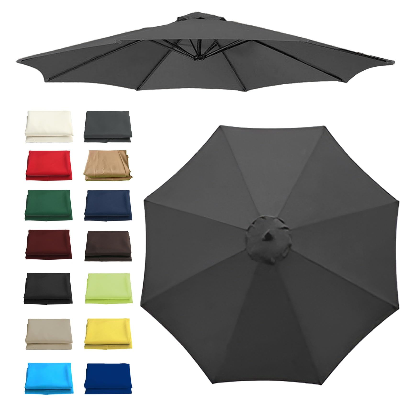 Canopy Cover - Patio Umbrella Replacement Canopy - 200cm/2.7m/300cm | 6 Arms/8 Arms - Sun Umbrella Replacement Cloth Cantilever Parasol Top Fabric Cover Sunshade Cloth(Color:Gray,Size:8 ribs-2.7m(8.8f