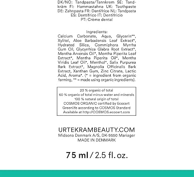 Urtekram Bio9 Toothpaste Organic, Strong Peppermint, 75 ml