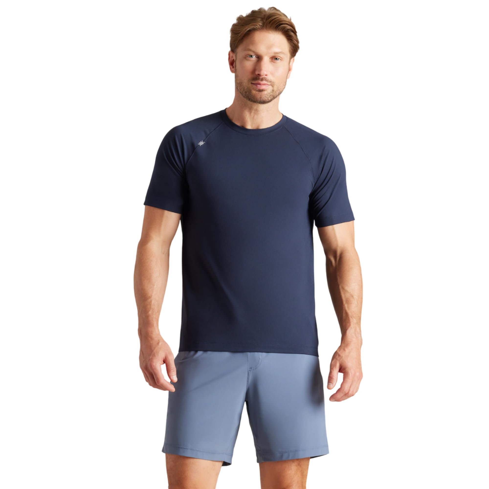 Rhone Reign Men's Workout Shirts, Anti-Odor, Quick Dry Gym Shirts, True Navy, Large