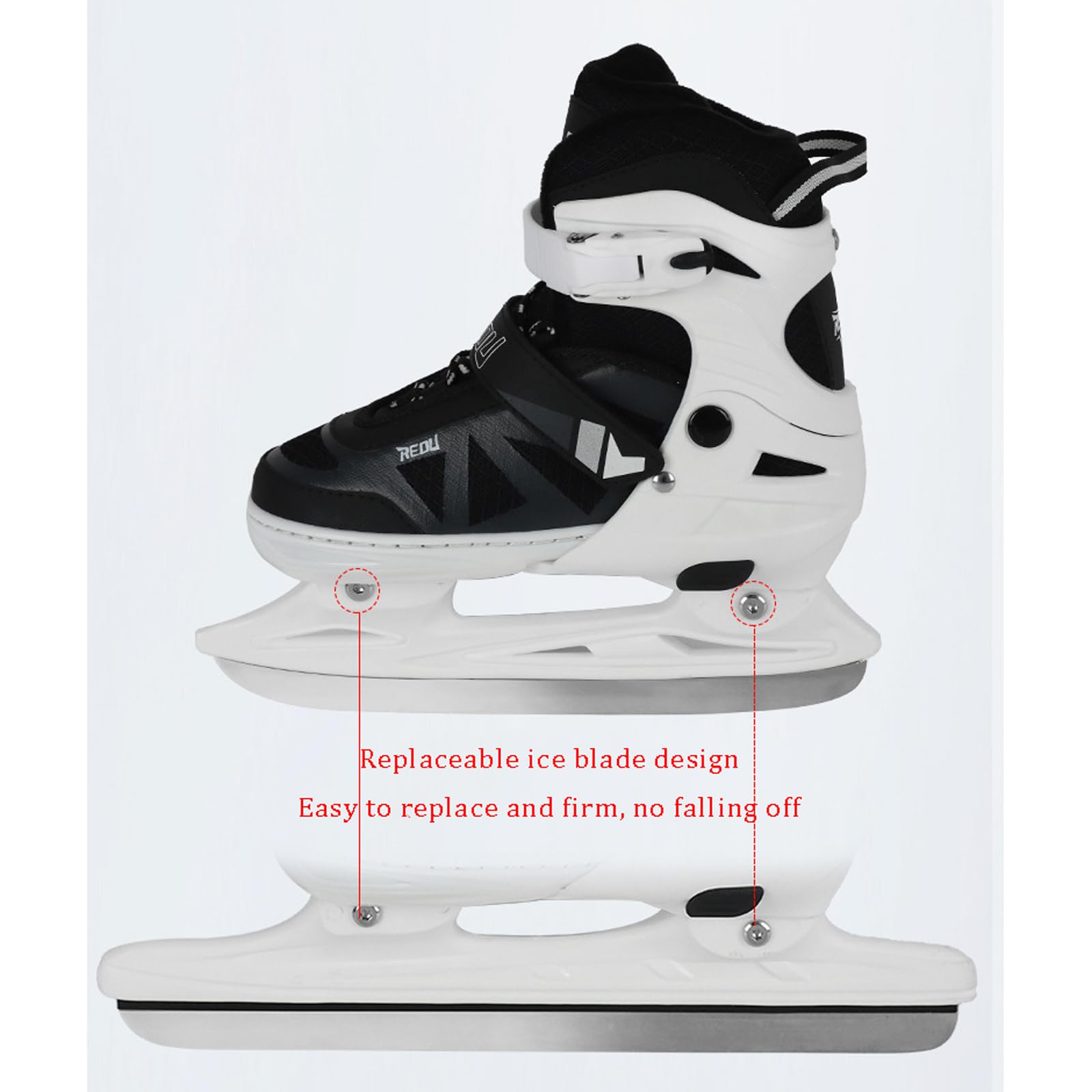 Patins de Hockey sur Glace Junior Chaussures de Patinage de Vitesse Patins À Glace avec Système De Laçage Rapide Et Boucle À Poussoir Patins À Glace Réglables Adultes Femmes Hommes