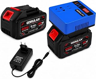 120W Portable Power Inverter for 18V-21V Lithium Battery, DC to AC 220V Converter with AC Outlet, 3 USB Ports, LED Voltage Display(Inverter + 2×Battery + Charger)