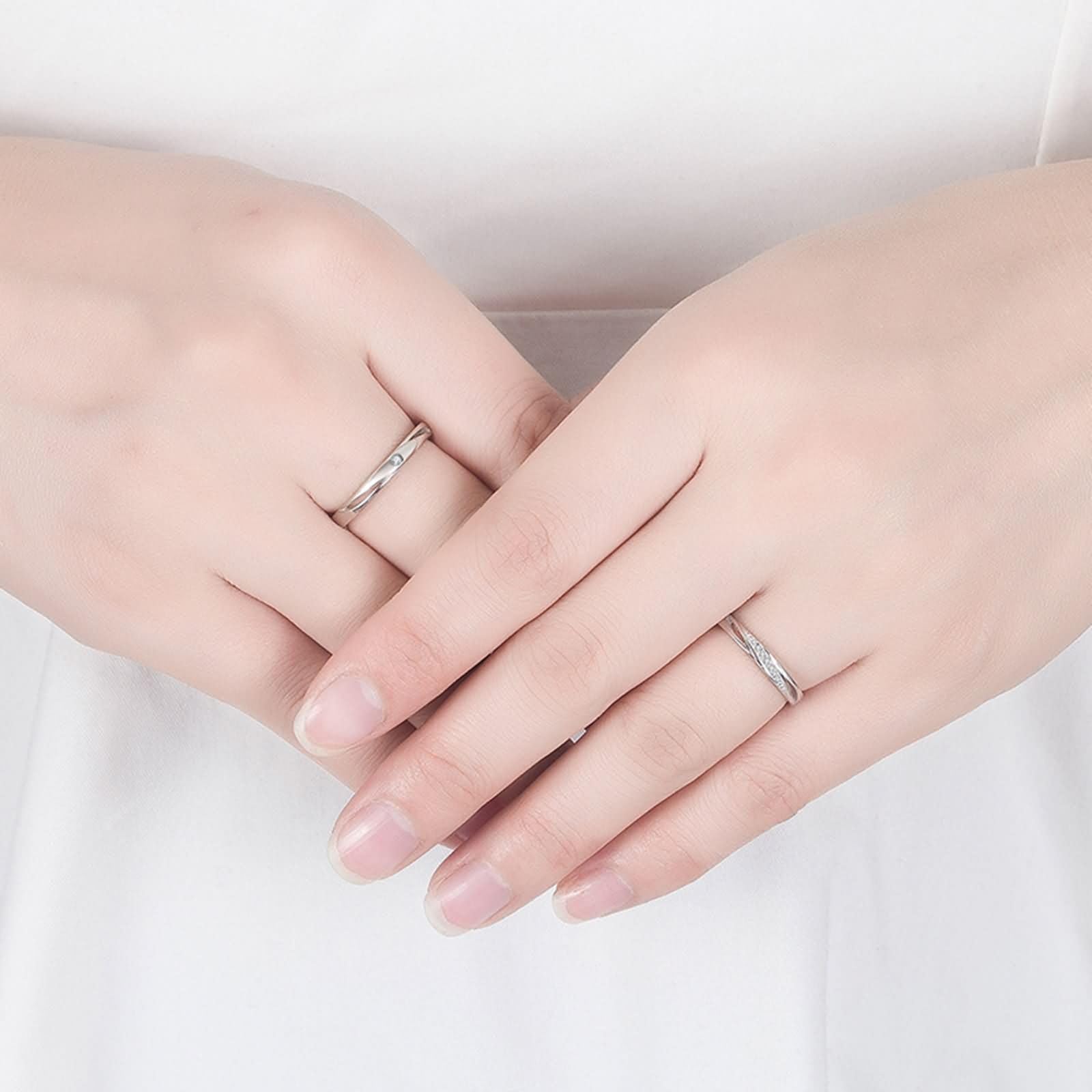 Anelli Fidanzamento Regolabili Coppia con Incisione Personalizzata Argento 925, Rotondo Semplice con Zirconia Cubica, Coppia Fedi Nuziali Argento