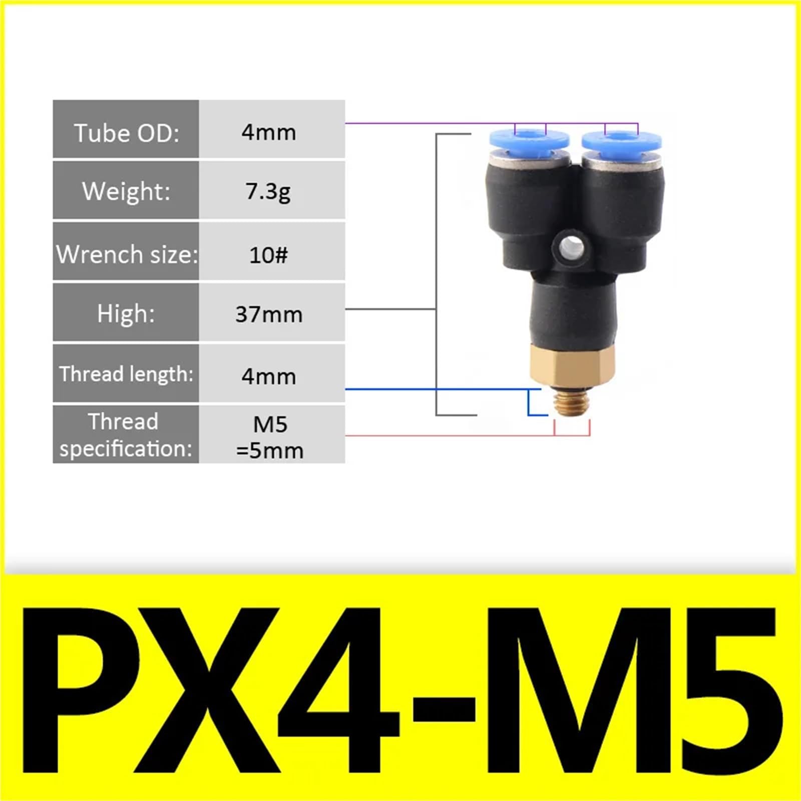 1 connettore pneumatico per aria PX 4 mm, 6 mm, 8 mm, filettatura M5 0,3 cm 1/4 3/8 1/2", raccordi dritti per tubi rapidi (4-m5 (4 mm-M5)