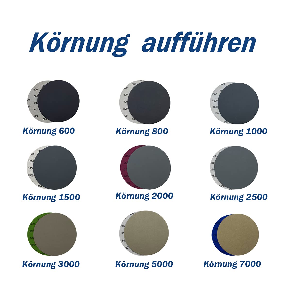 ALPXUXP Schuurschijven 125mm,Klittenband Rond Waterdichte Schuurpapier 71 stuks (per 10 x P1000 1500 2000 3000 5000 7000 10000),met Schuurkussen voor Excentrische Schuurmachine