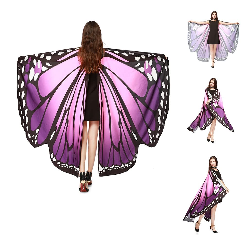 TANCUDER Butterfly Wings, Women Adult Butterfly Shawl Butterfly Wings Cape Cloak Colorful Fairy Ladies Cape Pixie Costume Accessory for Christmas Halloween Beach Party Cosplay Props (Purple)