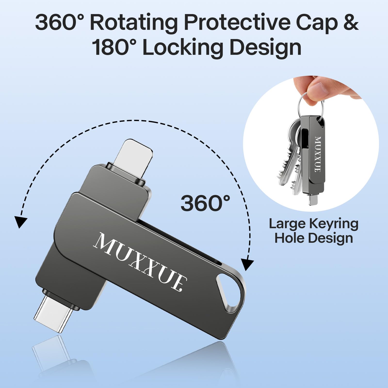 256GB Chiavetta USB per iphone senza App, 3 in 1 Memoria Esterna per iphone per 1Phone 1Pad Android e PC USB C Pen Drive per Foto, Video e File