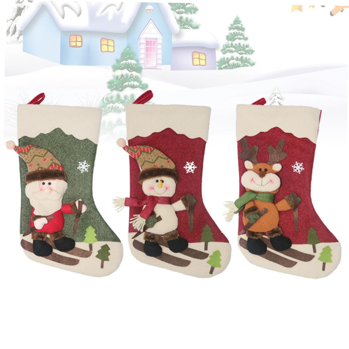 TOPBATHY 3stücke Weihnachtsstrümpfe mit Weihnachtsgeschenksocken Weihnachtsgeschenktüten Weihnachtssüßigkeitenstrümpfe und Weihnachtsgeschenksockentüte als Dekoration für Zufälliger Stil