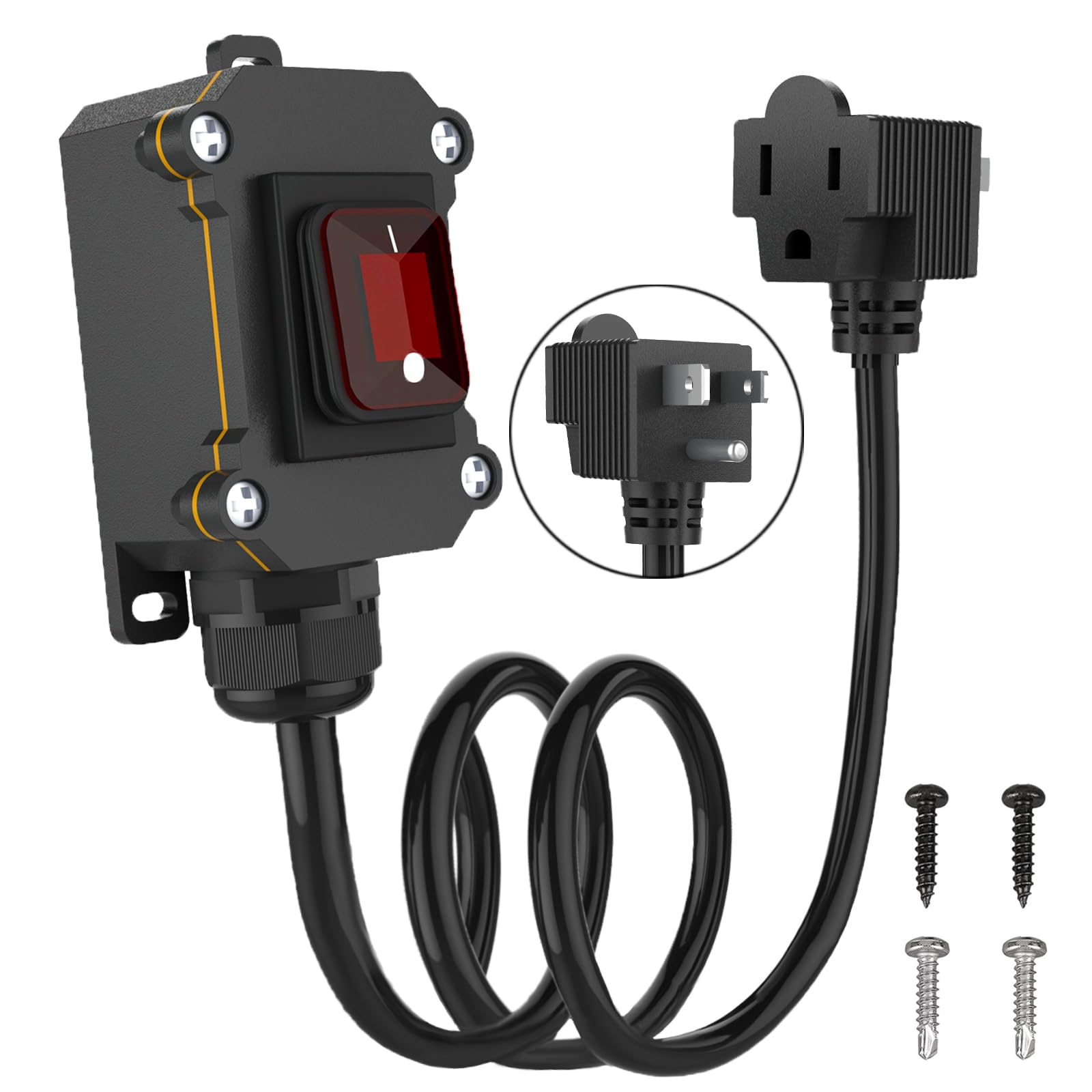 Interruptor de cable en línea con cable 14AWG de 6 pies (3 puntas), cable de extensión impermeable IP67 con interruptor de encendido/apagado, AC/DC 20A-125V, interruptor de alimentación en