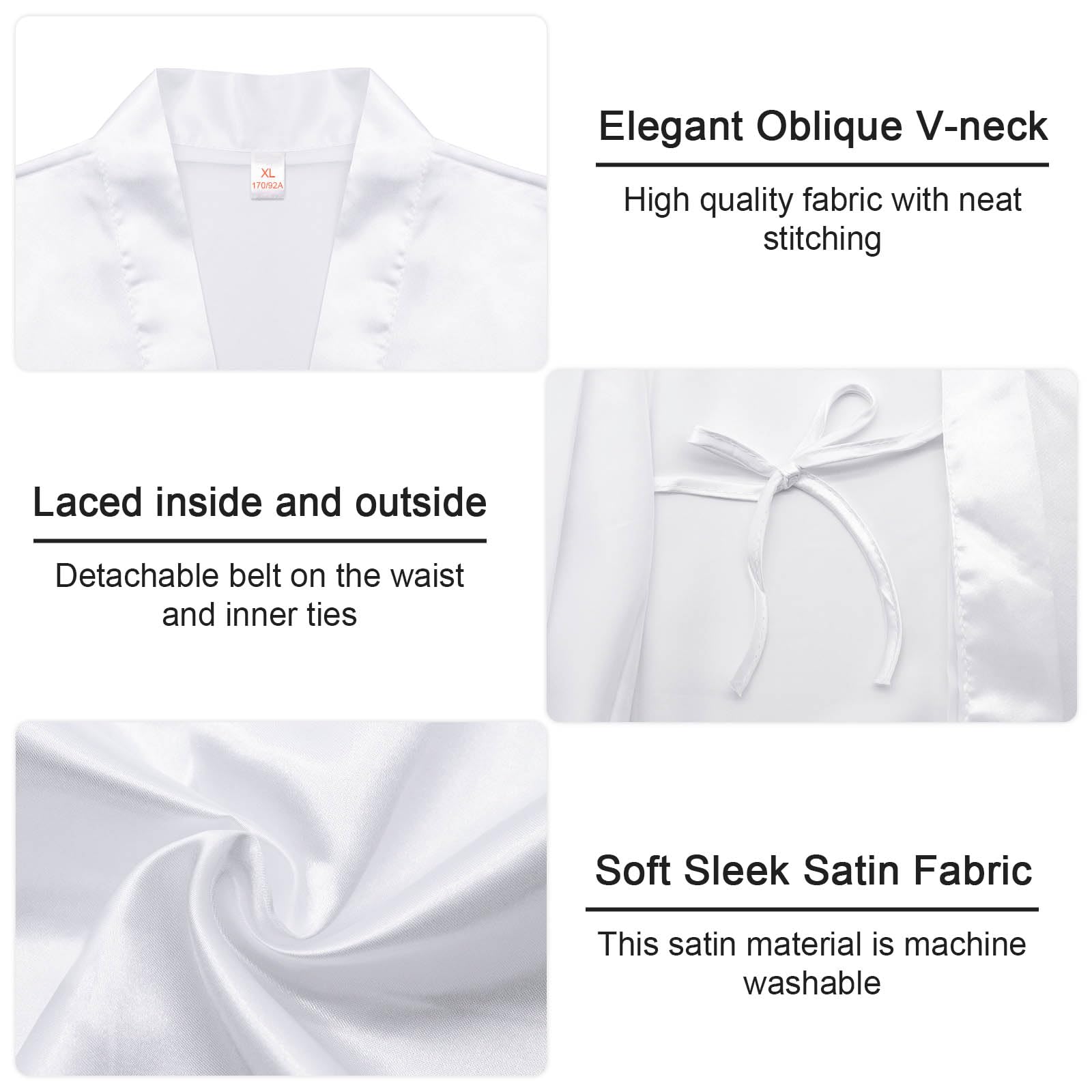 Shining She 6PCS Bride Gifts, White Satin Dressing Gown, Canvas Bag, Hair Scrunchie, Sleep Eye Mask, Slippers - Image 4