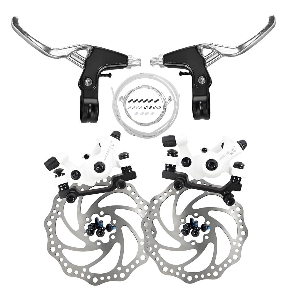JEDERLO Bicycle Disc Brake Kit, Brake Levers, Brake Cables, Mechanical Disc Brake Calipers, Universal Front/Rear Disc Brakes, Aluminum Outdoor Bicycle Mechanical Disc Brake Wear Parts(White Full Set) โ image 1
