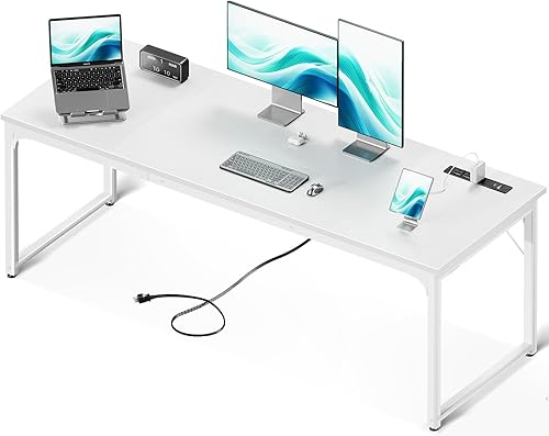 Coleshome 71 Inch Computer Desk with USB Ports, Large Office Desk, Long Study Student Writing Desk, White