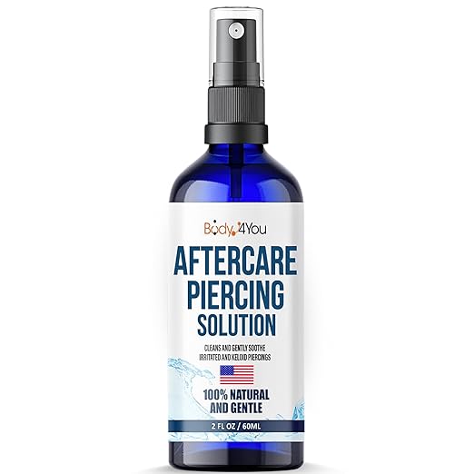 BodyJ4You Piercing Aftercare Spray - Saline Solution Natural Keloid Bump Removal - Ear Piercing Cleaner Nose Septum Belly Button Cartilage - Sea Salt Aloe Vera Rosemary - Fine Mist 2 Fl Oz