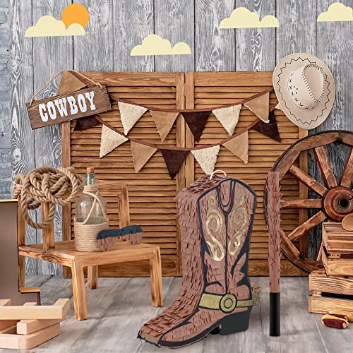 Cowboy Boot Pinata Cowboy Party Decorations 3D Brown Cowboy Pinata With Stick Paper Eye Mask For Boys Western Themed Party Decorations Birthday Party Baby Shower Yard Outdoor Supplies, Retro Style #TOP25