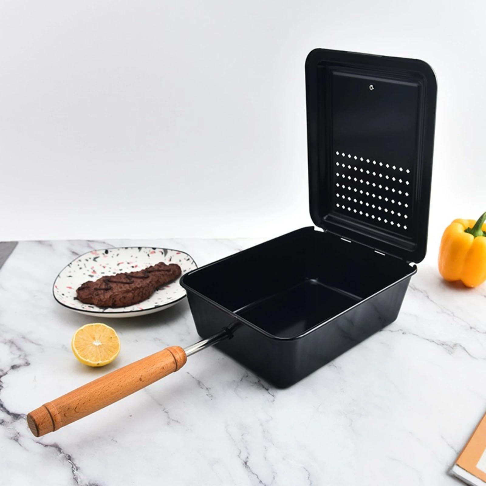 Palomitas de maíz para estufa, sartén de mano para hacer palomitas de maíz con tapa ventilada, herramienta de cocina antiadherente para palomitas de maíz caseras y aperitivos