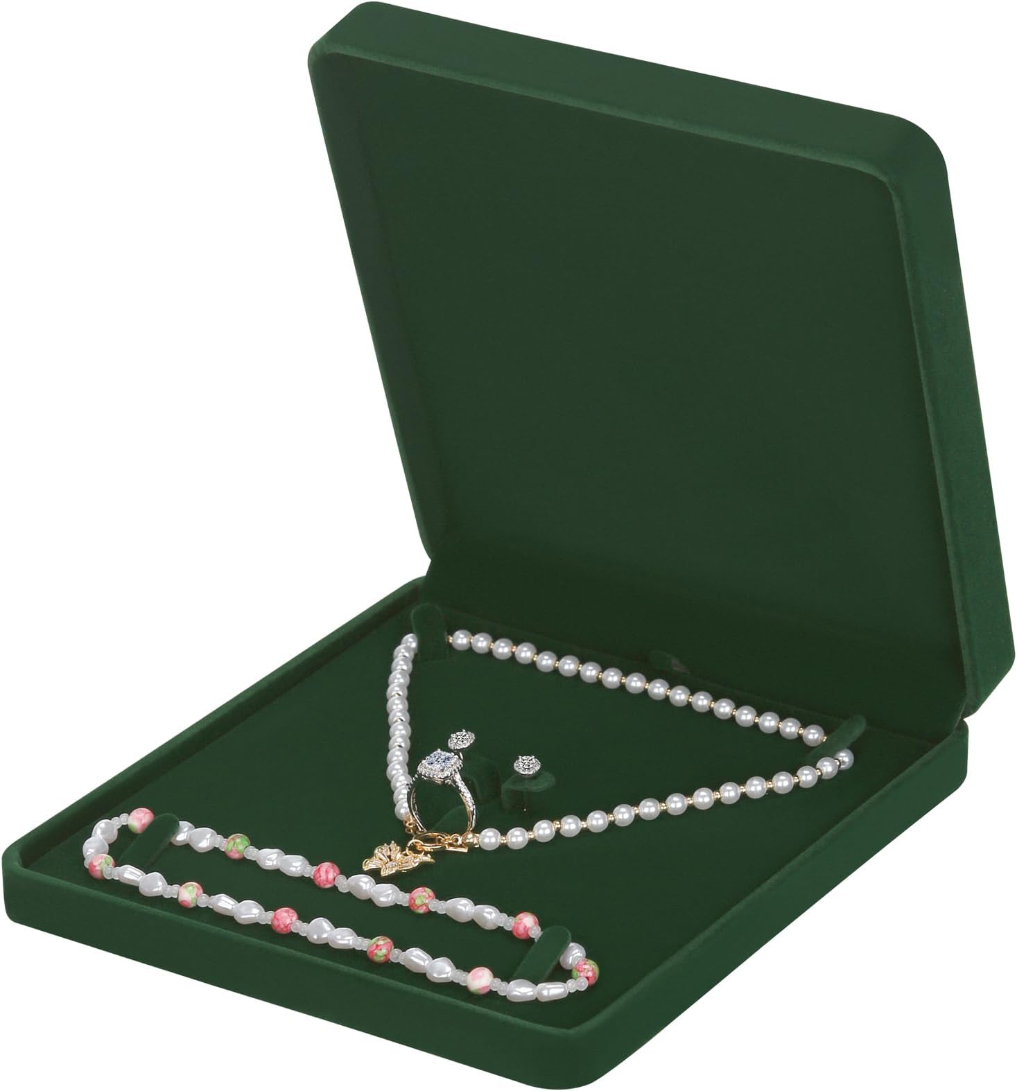 LETURE Velvet Jewelry Set Box, Velvet Gift Box for Bracelet Necklace Earring Ring (Green)