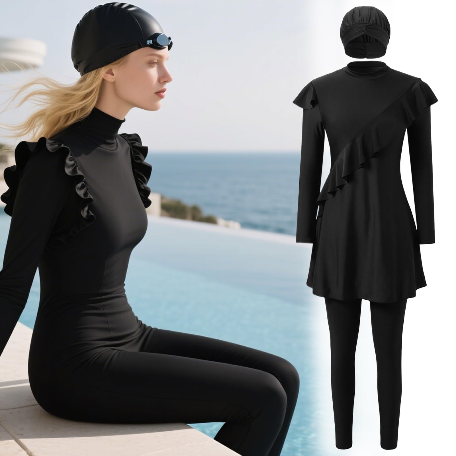 Costume da bagno da donna, modesto costume da bagno alla moda per ragazze, immersioni, wakeboard, sport acquatici, piscina, palestra all'aperto