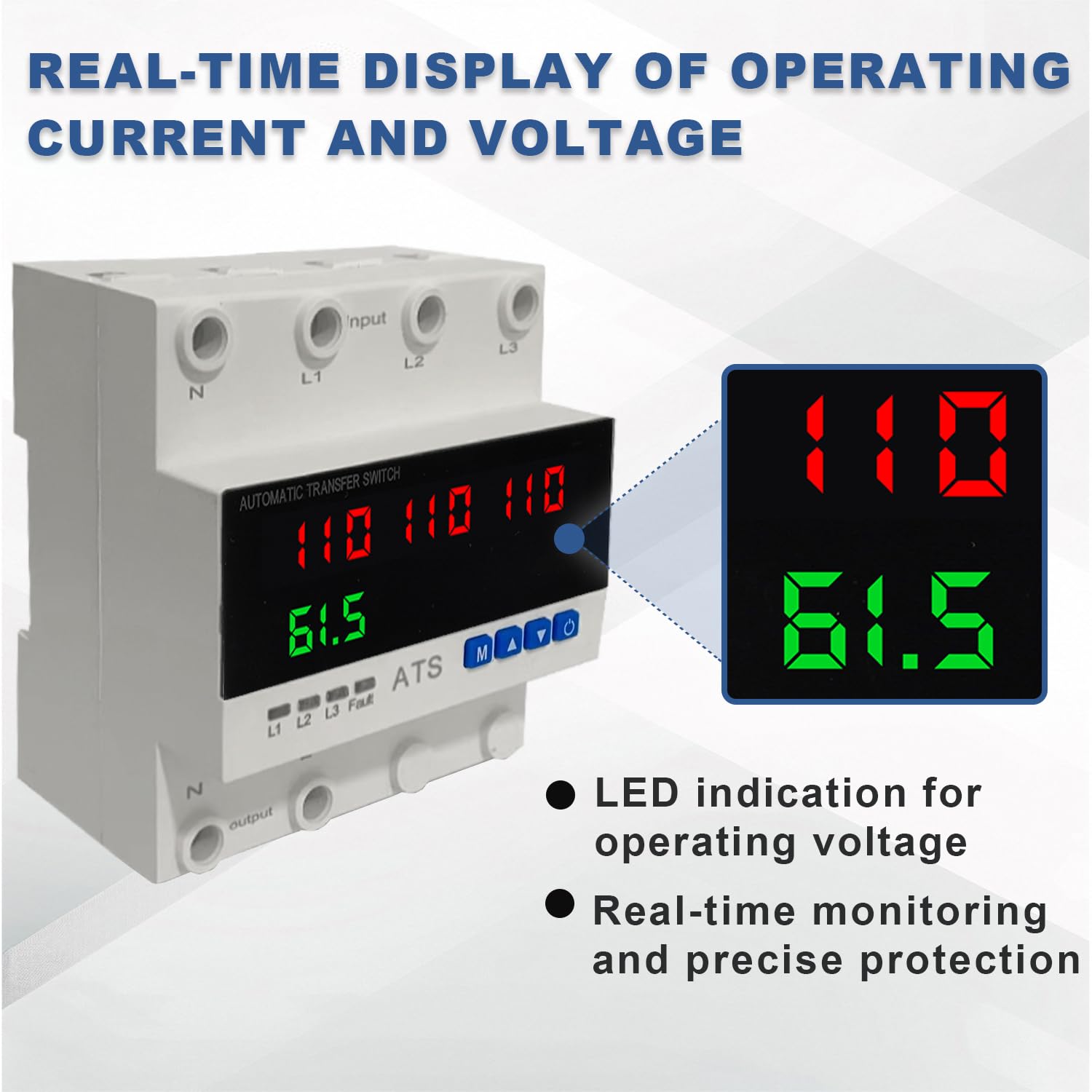 4P Automatic Transfer Switch with LCD Display, 63A Triple Power ATS with 4 Digital Displays for Input & Output Real-Time Volrage Monitoring, Automatic Changeover for Utility/Generator/Solar