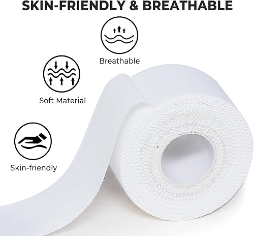 Miniatura 3 de LiangMai 4 rollos de cinta atlética blanca  Cinta deportiva fuerte adhesiva, sin residuos de cosquillas, cinta atlética fácil de rasgar para