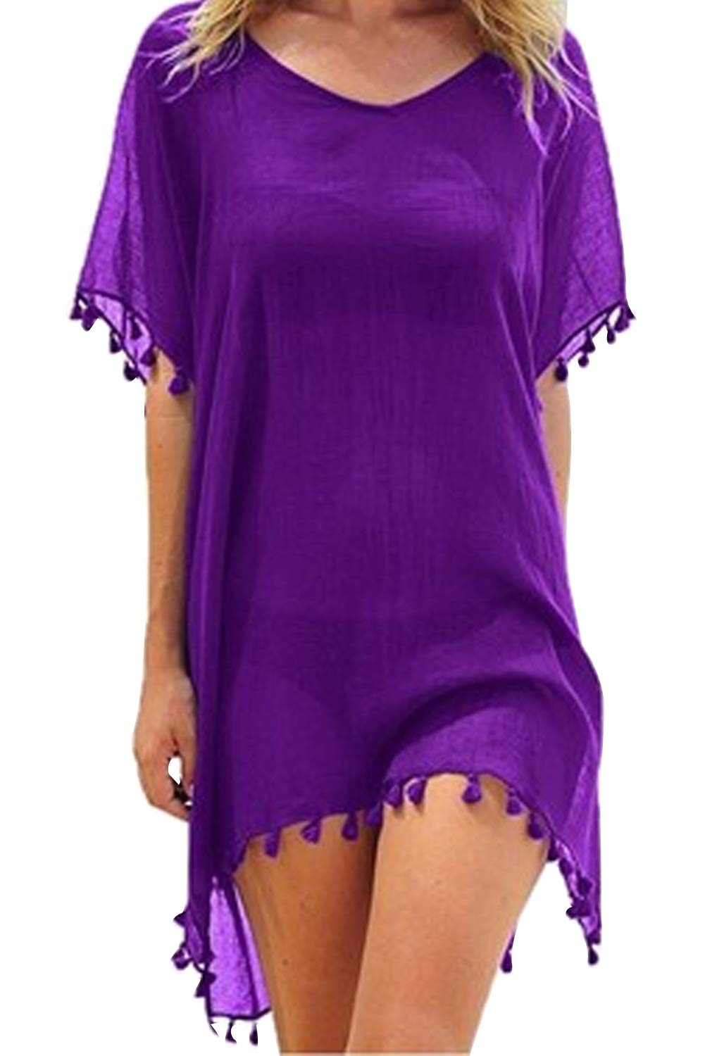 Landove Tunica Playa Mujer Vestido Corto con Flecos Camisolas y Pareos