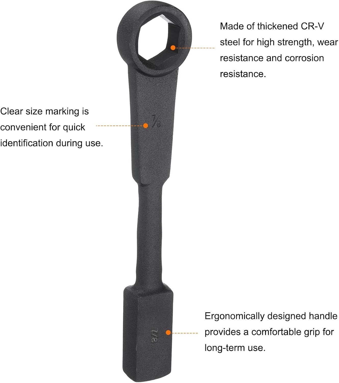 HARFINGTON 7/8 Inch 6-Point Flat Strike Wrench Slogging Ring Spanner Straight Handle Box End Wrench