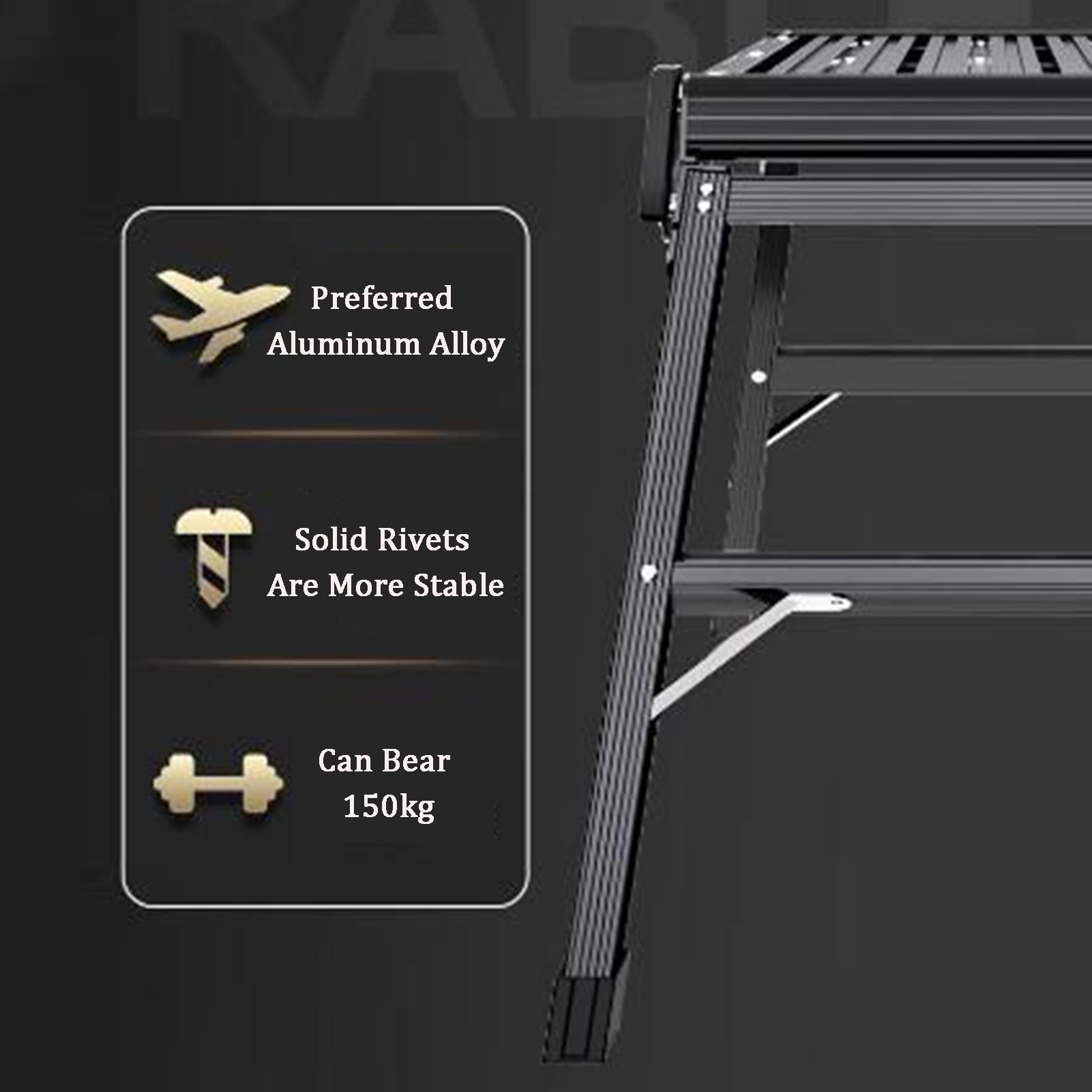 Taburete plegable de plataforma de trabajo de aluminio, resistente, capacidad de 150 kg para escalada en coche, picnic, uso al aire libre, andamio portátil