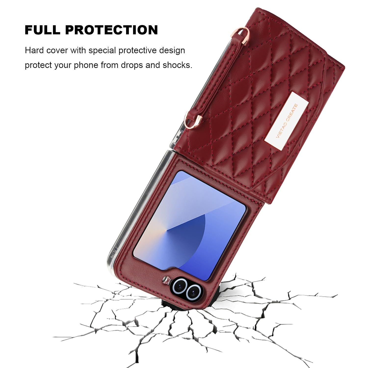 Etui portfelowe na telefon komórkowy Samsung Galaxy Z Flip 8 z wbudowaną skórzaną przegródką na gotówkę i uchwytem na karty kredytowe, regulowany pasek crossbody, ochrona zawiasów dla kobiet i