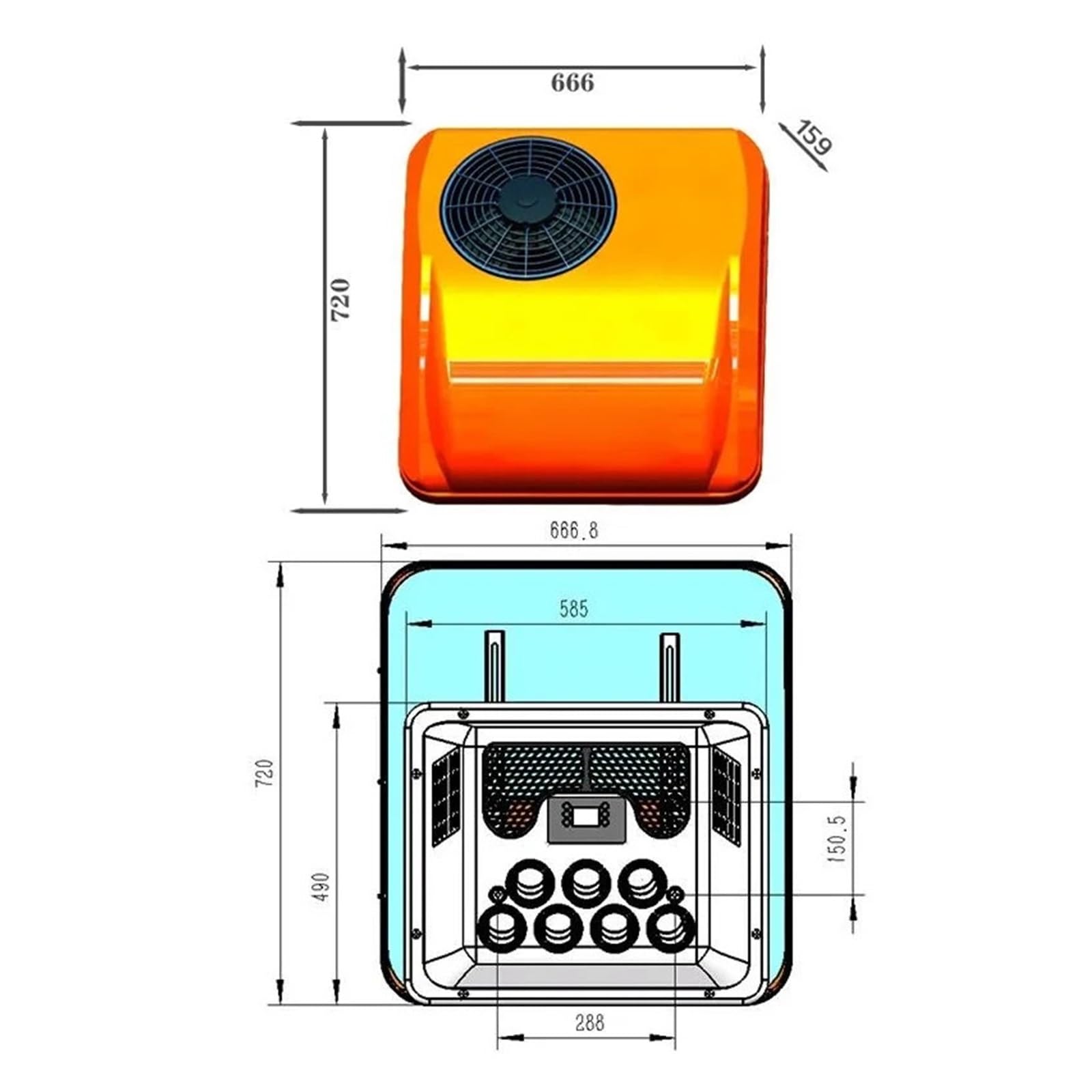 12v 24 Voltios Semi Calefacción Y Refrigeración Aire Acondicionado Camper Camión Rv En La Azotea Enfriamiento Rápido Funcionamiento Suave(Orange,12v)