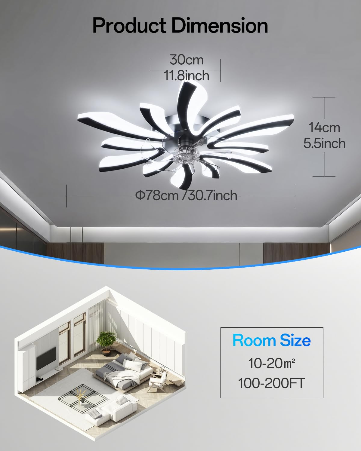 YUNLONG Led plafondlamp, ventilator met afstandsbediening, stil, lamp