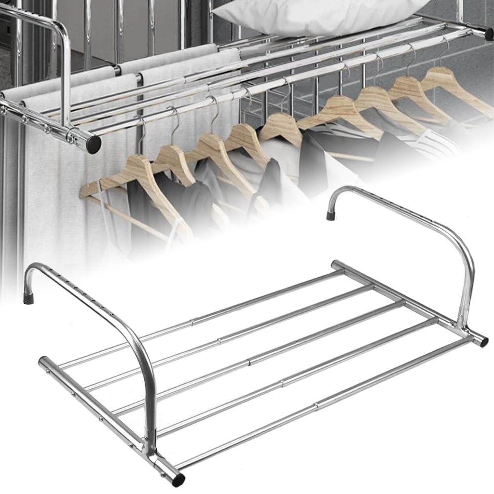 LPAMABA Tendedero Balcón Barandilla Extensible 42-66cm, Tendedero de Radiador Plegable Tendedero de Ropa Plegable Extensible de Acero Inoxidable Colgadores de Ropa para Secar Calcetines Ropa Zapatos