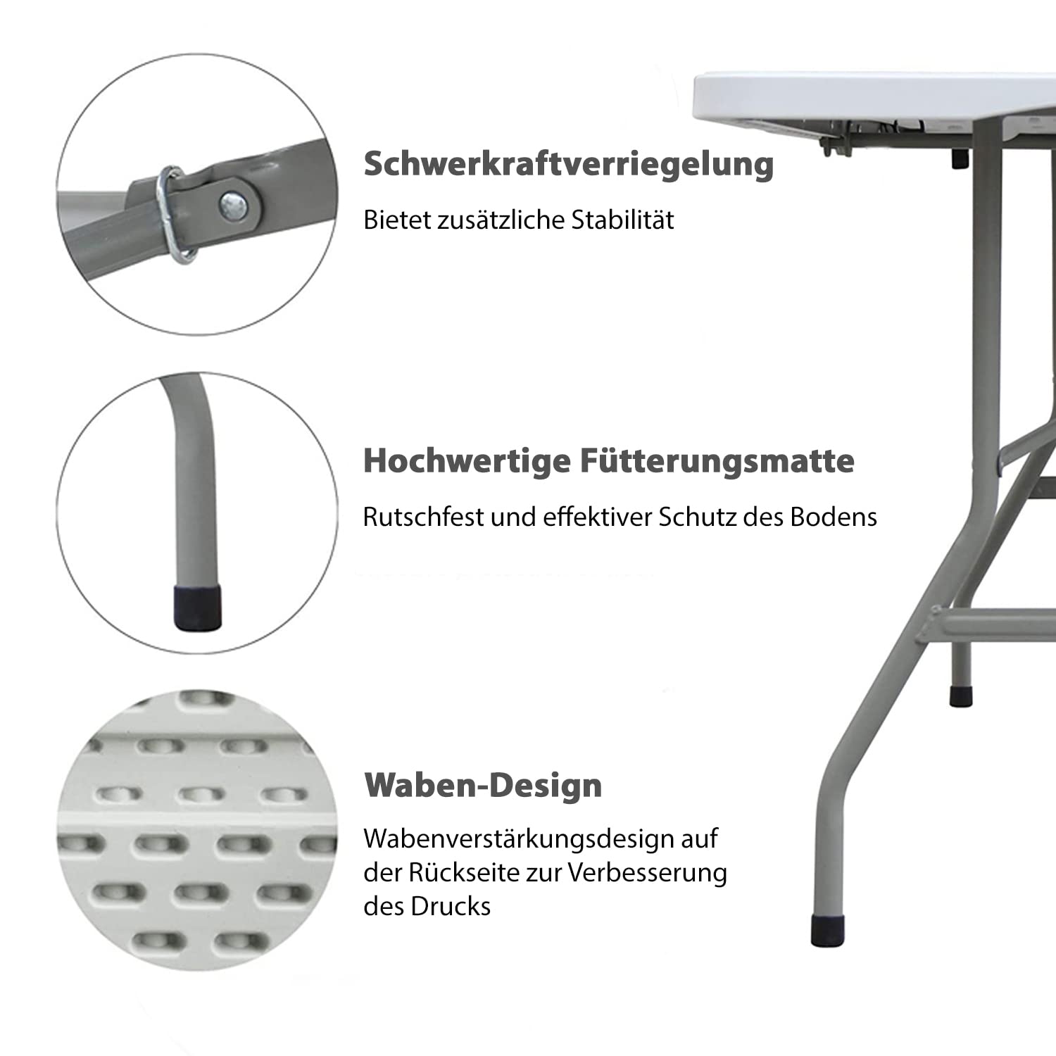 MaxxGarden Klapptisch – Campingtisch klappbar - Tragbarer Falttisch - Gartentisch aus Plastik - Klappbarer Tisch 180x70x74cm – Falttisch für Indoor und Outdoor - Weiß