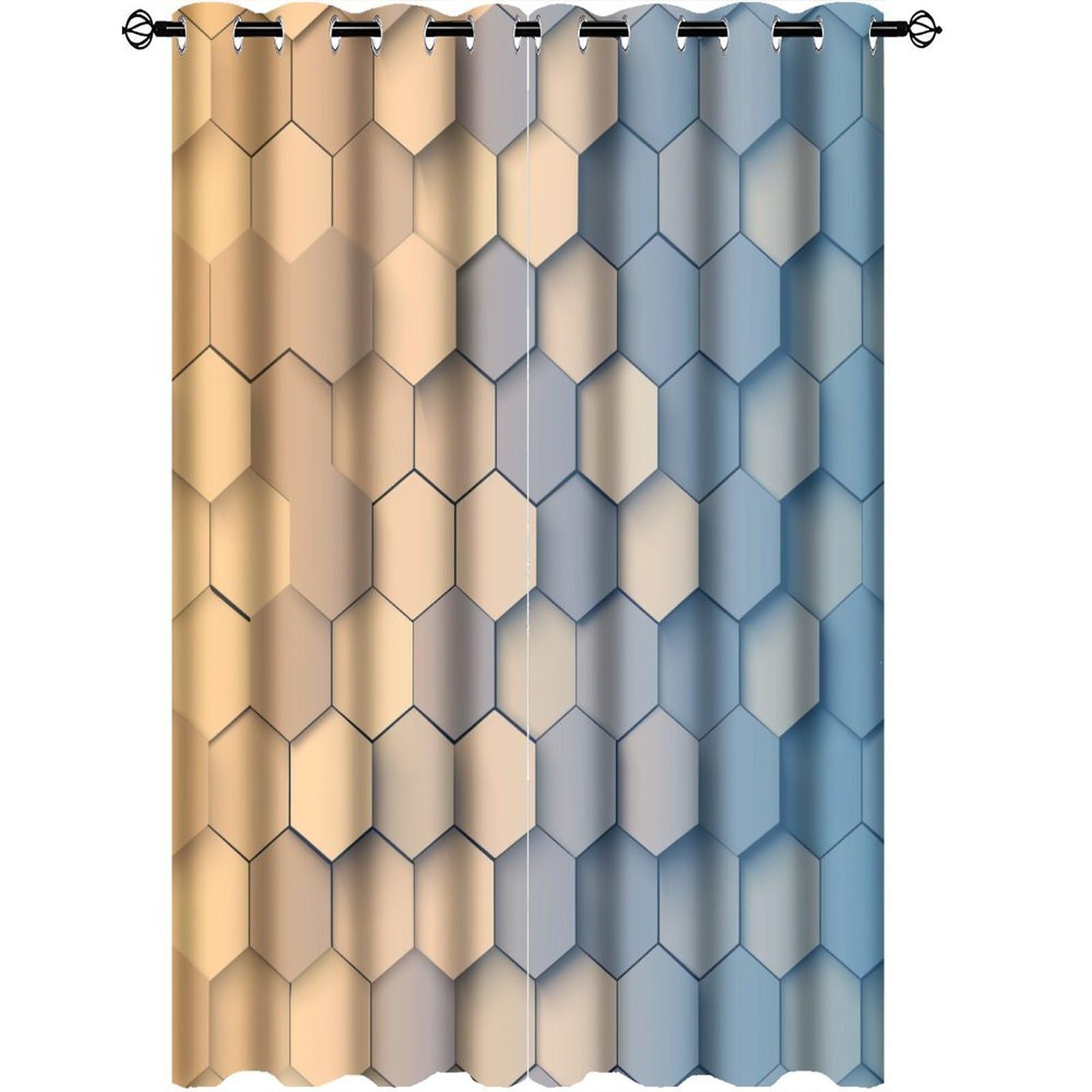 TOWINSFB Gradient Geometric Hexagon Blackout Curtains for Bedroom/Living Room, Abstract Novelty Polygon Grommet Curtains Thermal Insulated Window