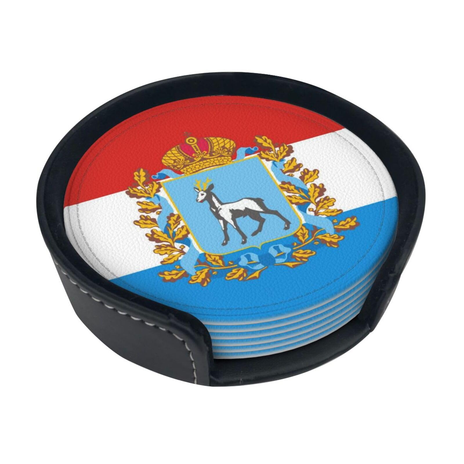 Samara Flag Leather Coasters-Set of 6 with Storage Holder