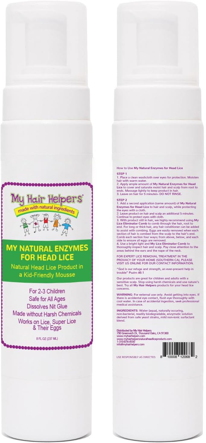 My Hair Helpers Natural Enzymes for Head Lice and Two Nit Combs - Works for 2-3 Children