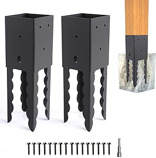 4x4 Post Base Holder Ground Spike, 2 Pcs (Actual 3.6"x3.6") 4x4 Concrete Post Anchor，Black Powder Coated Post Spike for Pergola, Deck, Fence, Mailbox, etc.