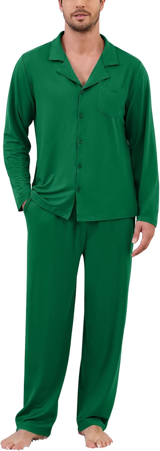 Marvmys Mens Pajama Set Soft Button Down Pajamas Long Sleeve Pjs Sleepwear Loungwear Comfy Sleep Sets with Pockets S-3XL