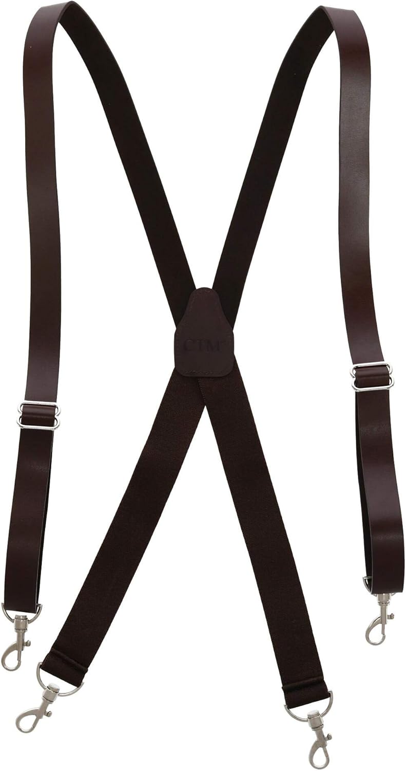 CTM Men's Big & Tall Smooth Coated Leather Suspenders with Metal Swivel Hook End