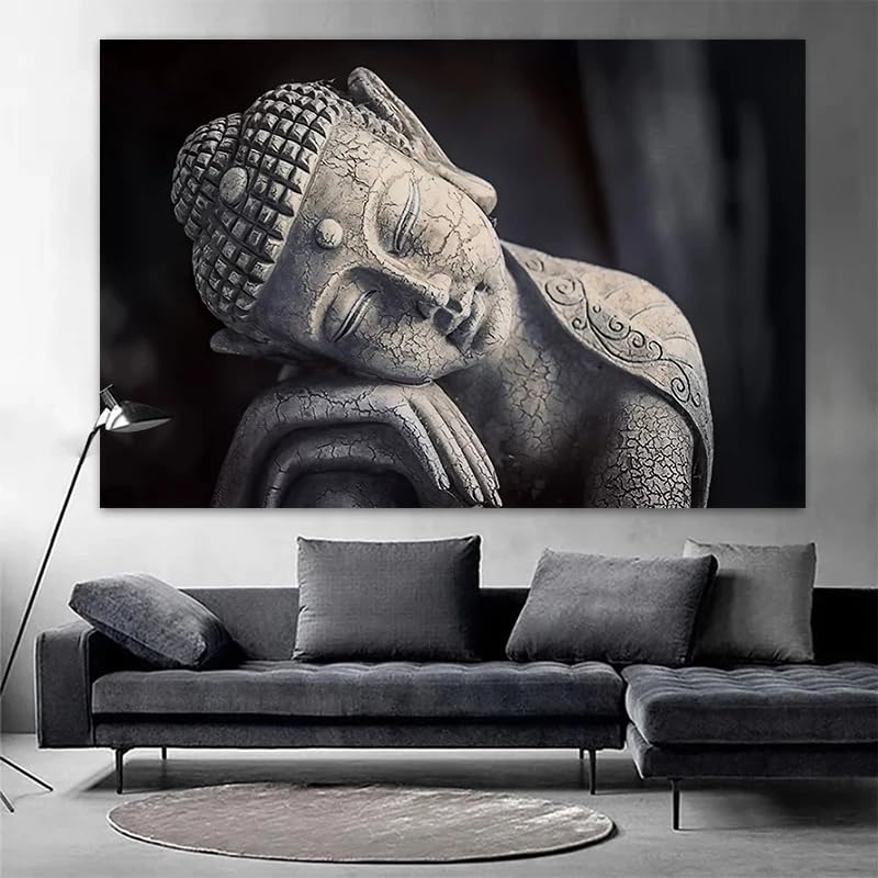 Impression sur toile Bouddha noir et blanc 40x60cm pour salon moderne et zen