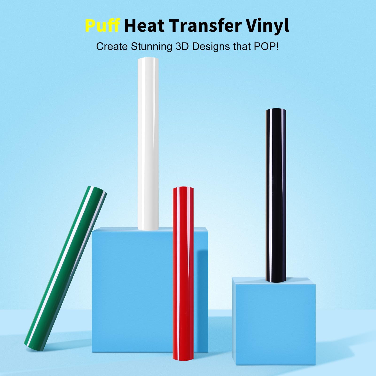 HTVRONT 3D Puff Vinyl Heat Transfer, 5Pcs 3D Puff Vinyl Sheets for T Shirts, Black Puff HTV Heat Transfer Vinyl for Cricut & Cameo - Easy to Cut & Weed & Transfer (12 * 10in)