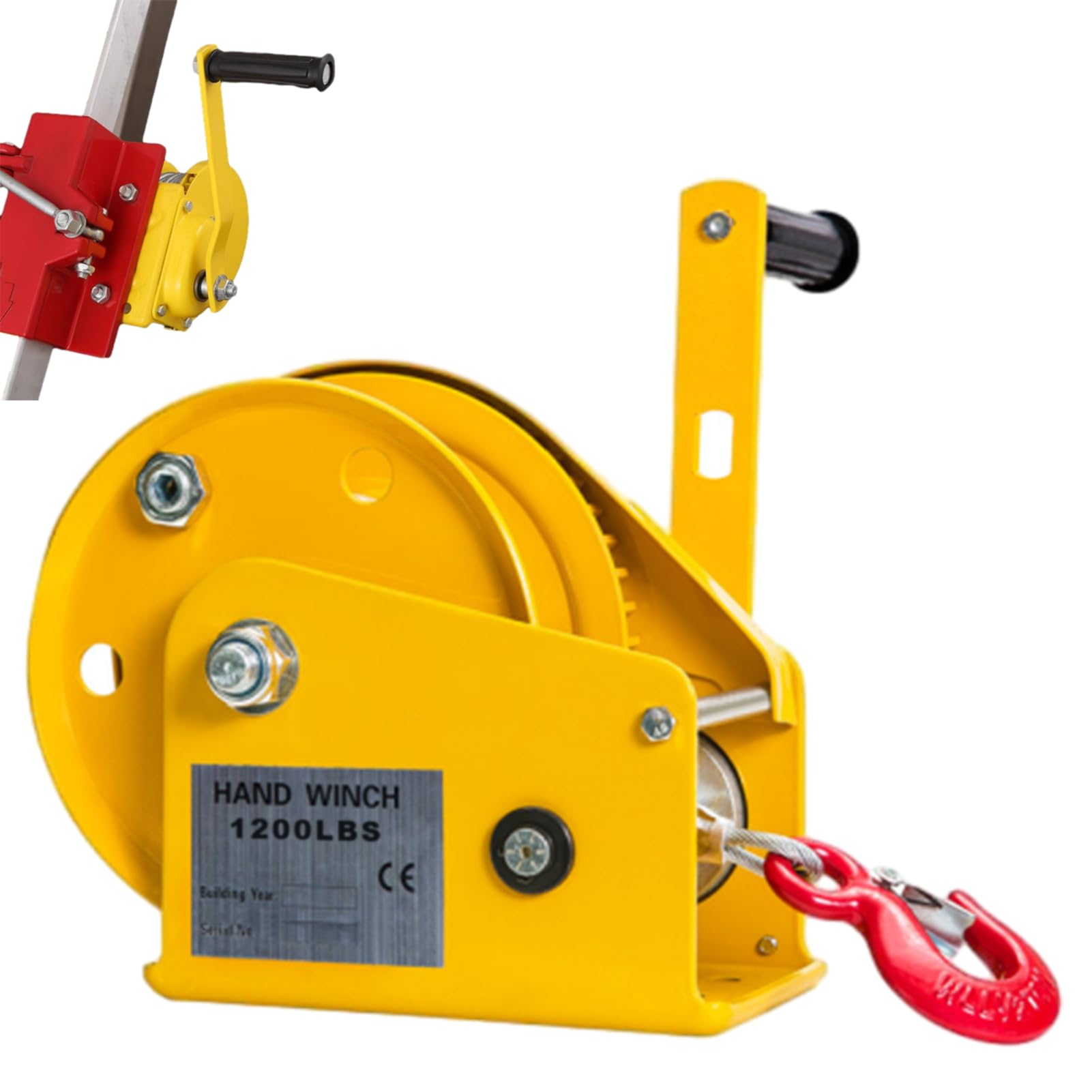 BHFPFZA Manual Winch 1200lbs/2600lbs with Brake & Steel CableHand Crank Hoist for Lifting & Pulling Cars Boats 30m Length Portable Hand Winch for Easy Use