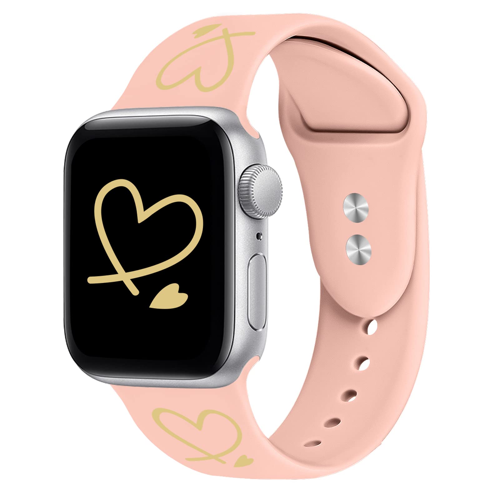 Compatible con Apple Watch Band de 1.496 pulgadas, 1.575 pulgadas, 1.614 pulgadas, para mujeres y hombres, correa de silicona con diseño único de amor para iWatch Series SE 7, 6, 5, 4, 3, 2, 1, color rosa