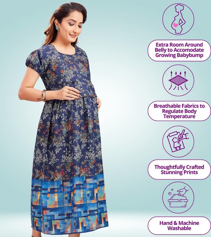 Image of RITIJYA Zipless Feeding Kurtis & Dresses for Women | Zipless Maternity Wear Gown Pregnancy Dress for Nursing Mothers | Viscose Rayon | Stylish & Comfortable | S to 4XL | Washable & Durable