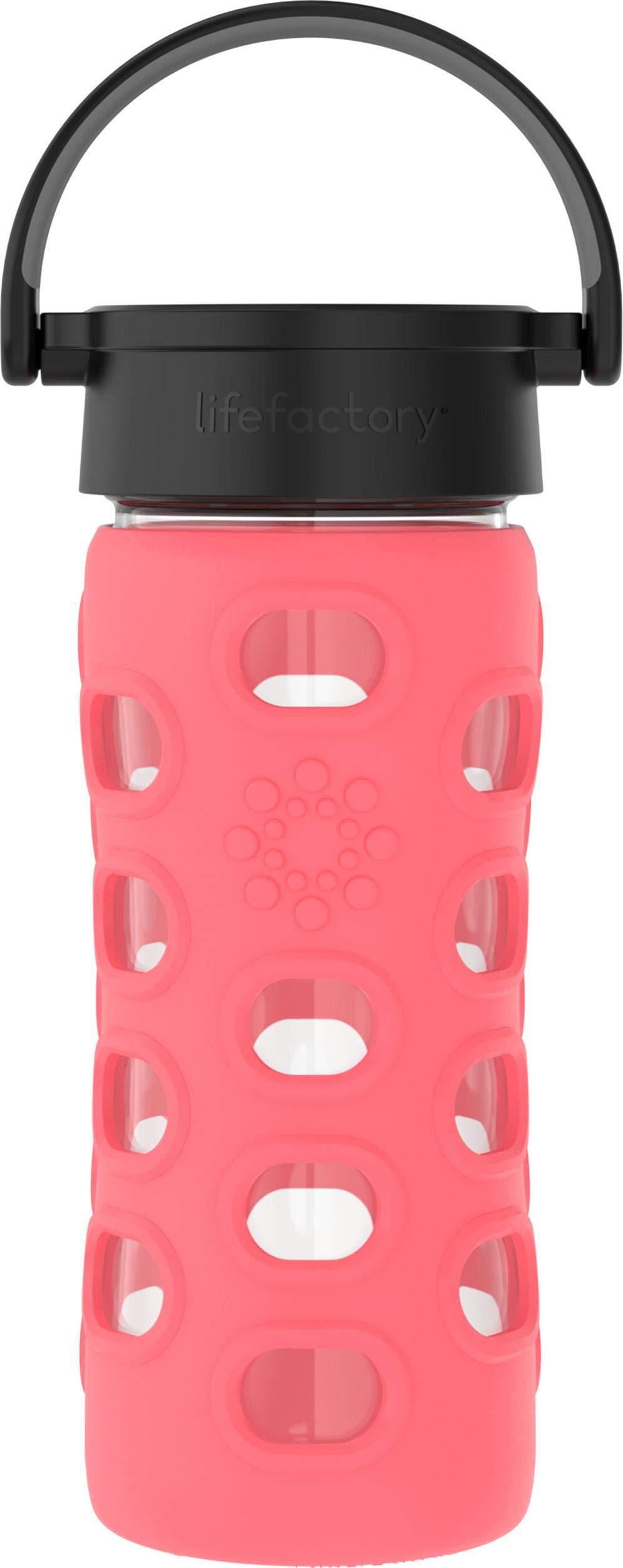 Lifefactory 12-Ounce BPA-Free Glass Water Bottle with Classic Cap and Protective Silicone Sleeve, Coral