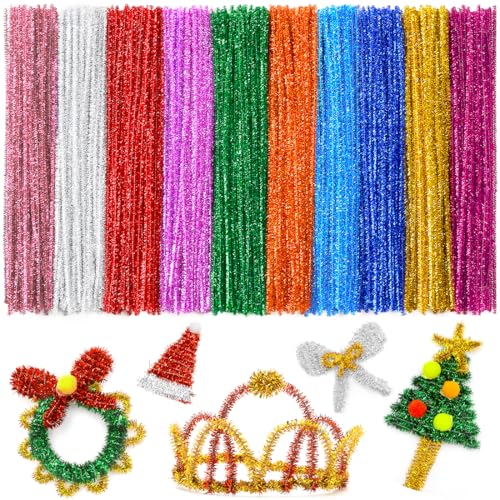 IOOLEEM Glitter Pipe Cleaners Chenille Stems for Christmas DIY Crafts and Party Decors Art and Craft Supplies.