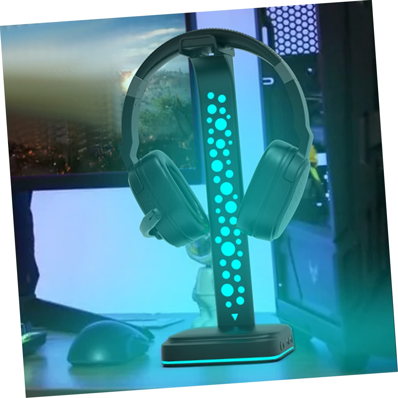 Mipcase Soporte para Auriculares RGB con Hub USB y Luz LED Soporte Multifuncional para Auriculares Gaming y PC Compatible con Aux Color Negro
