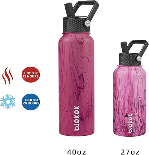 Miniatura 5 de BJPKPK Botellas de agua con aislamiento y tapa con popote, grande (40 fl oz), de acero inoxidable, con 3 tapas, reutilizable, mantiene agua fría o