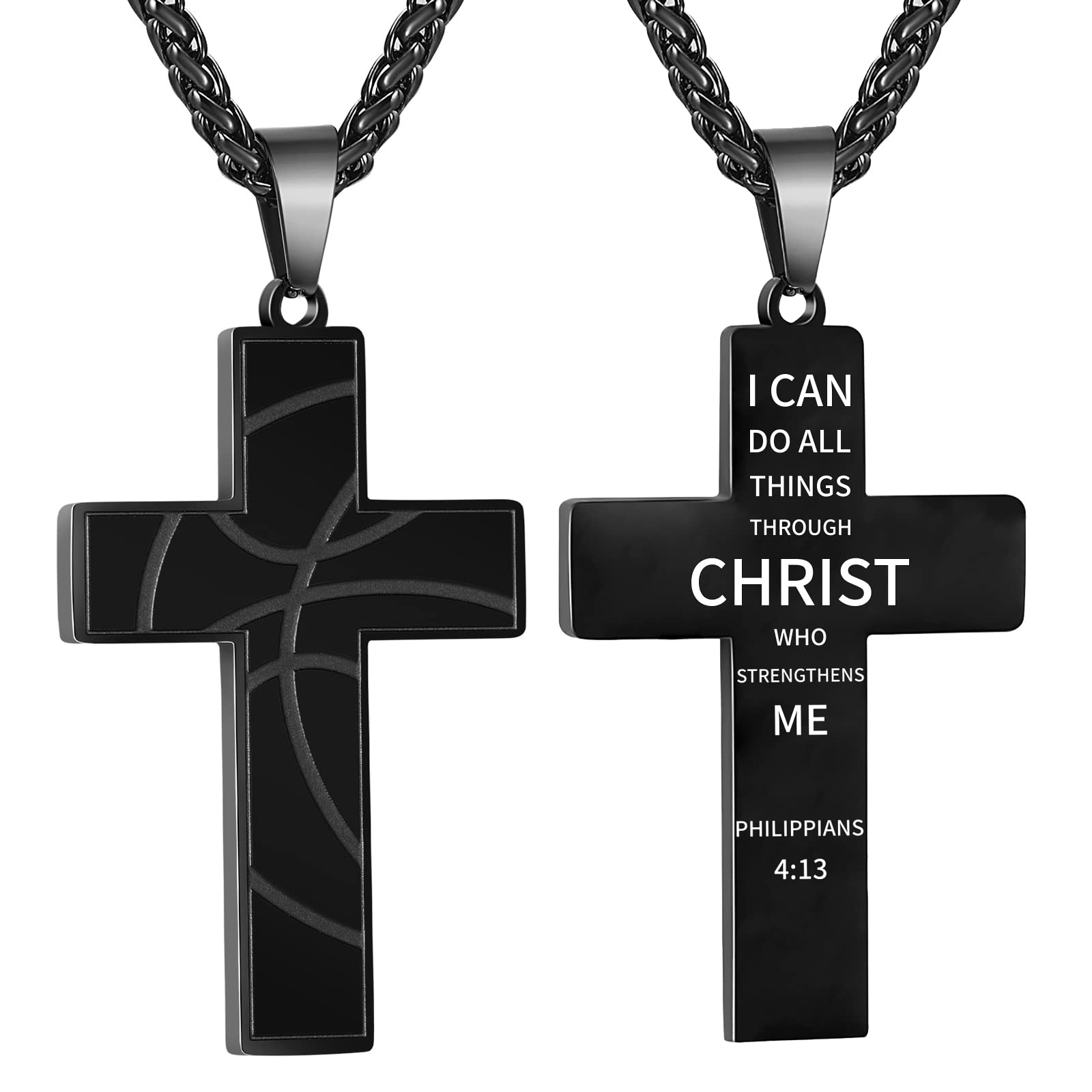 GLITTO Basketball Cross Necklace for Boys Men, Stainless Steel Bible Verse Pendant Chain, Christian Religious Jewelry Gifts for Son Teen Teenage
